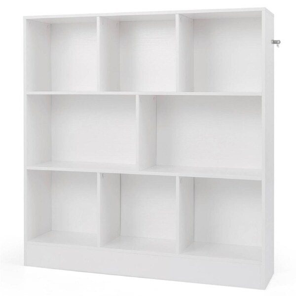 Costway 100x24x104CM 3-Tier Storage Bookshelf Open Display Shelf Book Cabinet Cubes/Anti-Scratching Organizer Home Office Furniture White