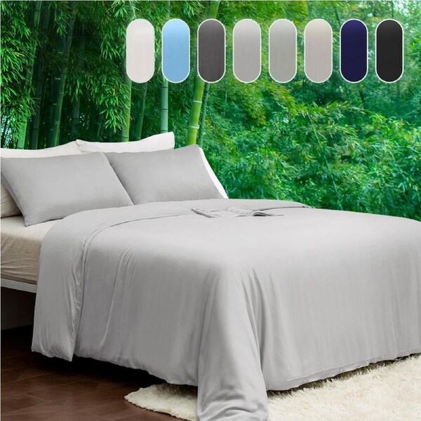LINENOVA 100% Natural Bamboo Quilt Cover Set Breathable Silk Soft Comfort Home Bedding For All Seasons Silver Grey / Queen