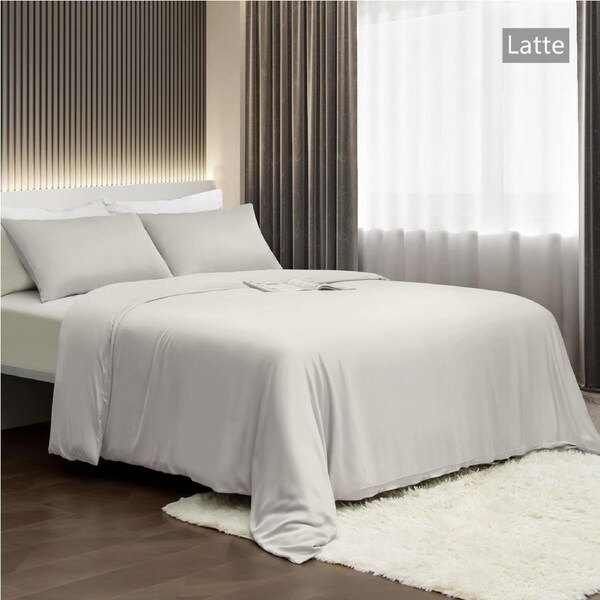 LINENOVA 100% Natural Bamboo Quilt Cover Set Breathable Silk Soft Comfort Home Bedding For All Seasons Latte / King