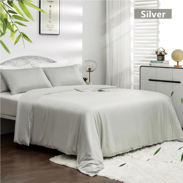 LINENOVA 100% Natural Bamboo Quilt Cover Set Breathable Silk Soft Comfort Home Bedding For All Seasons Silver / Double