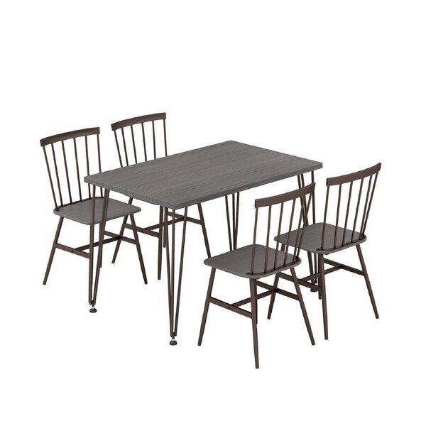 Costway 5PCS Kitchen Set Adjustable Dining Table & Chairs Set w/1 Table 4 Chairs Aesthetic High Back Kitchen Counter Height Island Grey