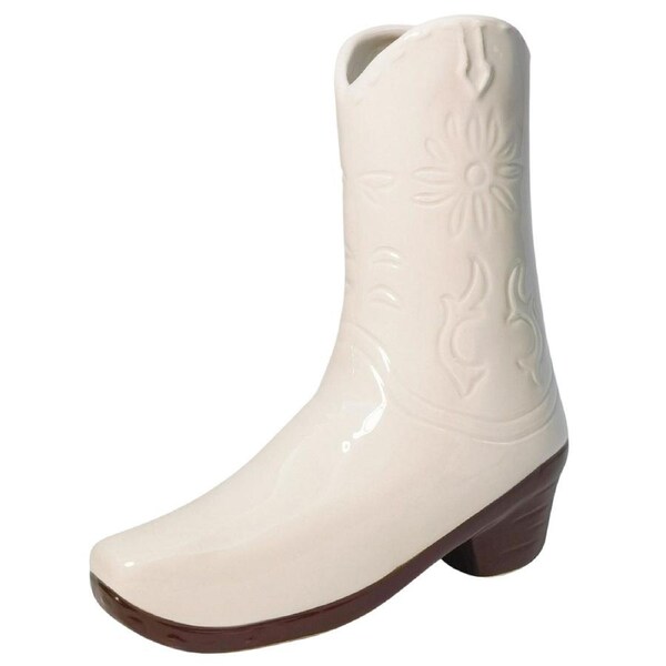 Urban Cowgirl Boot Flower Vase Ceramic White 19cm Decorative Home Decor