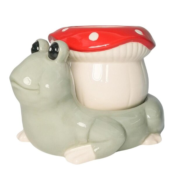 Urban Frog Toadstool Planter White Red 15cm Decorative Outdoor Garden Decor