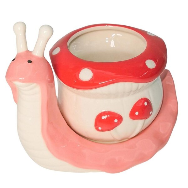 Urban Snail Toadstool Planter Pink Red 16cm Decorative Outdoor Garden Decor