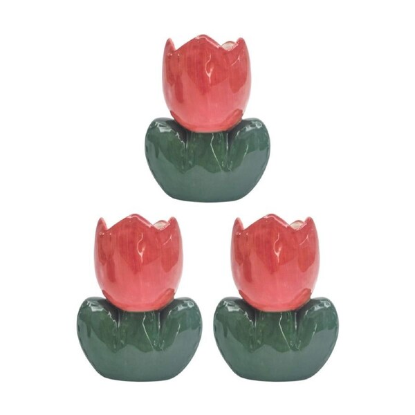 3x Urban Tulip Flower Vase Ceramic Red Decorative Home Kitchen/Lounge Decor