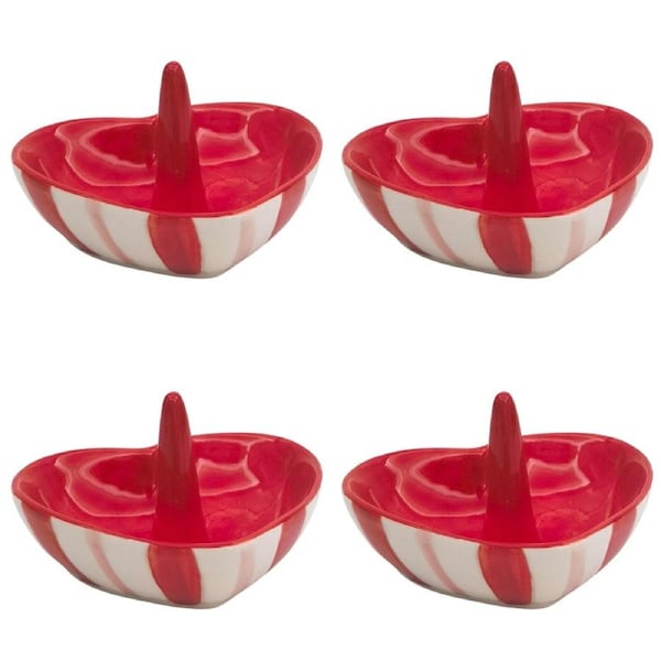 4x Urban Heart Ring Trinket Key Holder Red Pink 9cm Decorative Home Decor