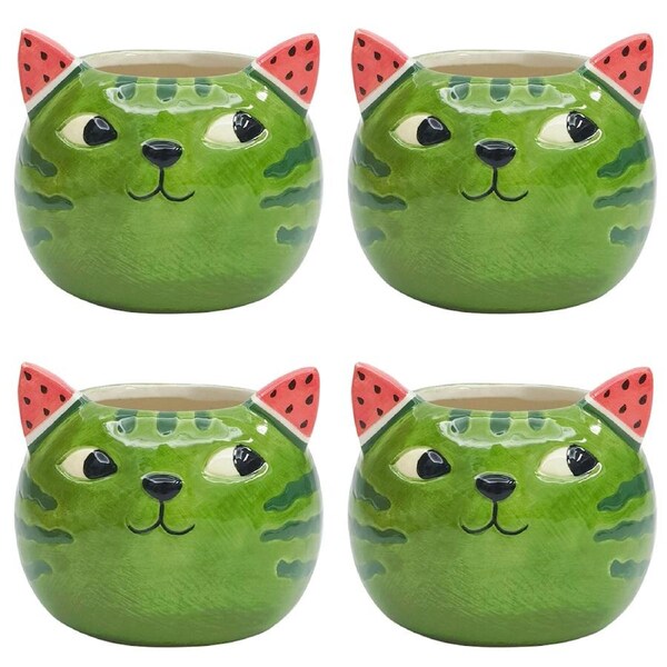 4x Urban Watermelon Cat Small Planter Green 9cm Home Decorative Garden Decor