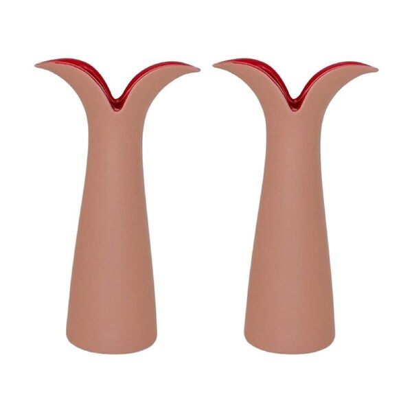 2x Urban Groovy Stem Flower Vase Ceramic Pink Red 20cm Decorative Home Decor