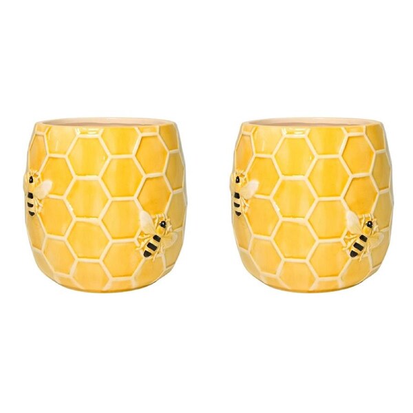 2x Urban Bee Hive Planter Yellow 12cm Home Decorative Outdoor Garden Decor