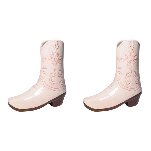 2x Urban Cowgirl Boot Flower Vase Ceramic Pink 19cm Decorative Home Decor