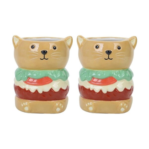 2x Urban Burger Cat Planter Brown 10cm Home Decorative Outdoor Garden Decor