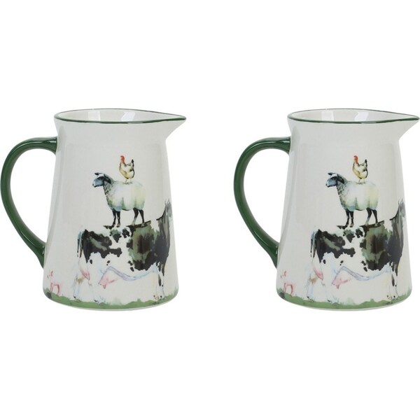 2x Urban Farm Yard Storage/Pouring Jug Green 15cm Serveware Home Kitchen Decor
