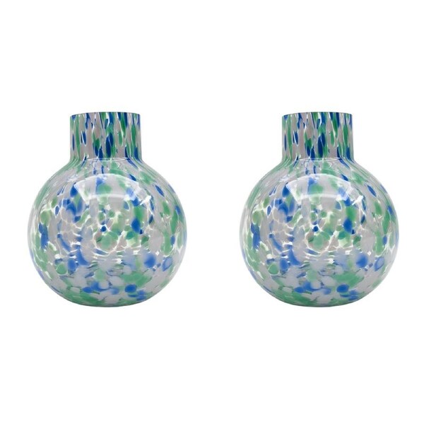 2x Urban Jaslyn Speckle Glass Flower Vase Green Blue Decorative Home Decor