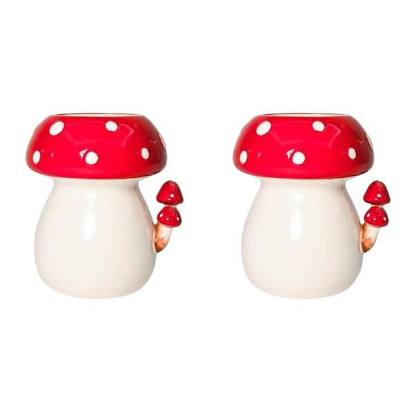 2x Urban Toadstool with Toadstools Planter Pot White Decorative Garden Decor