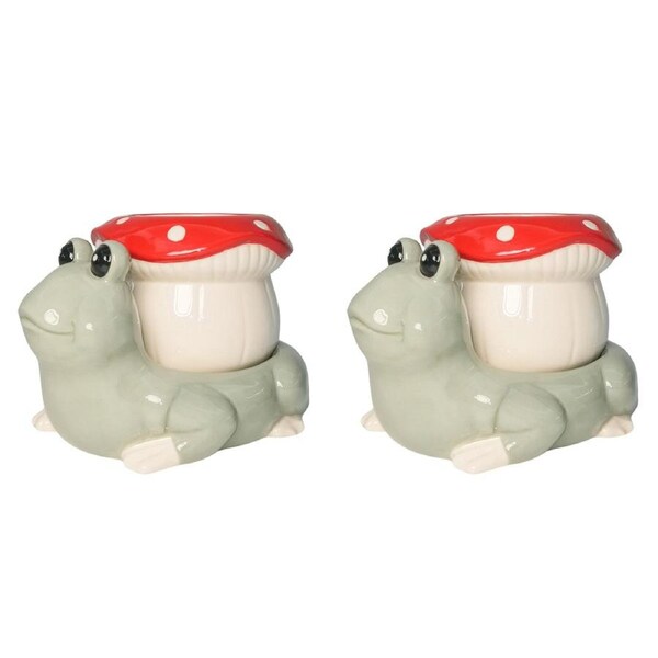2x Urban Frog Toadstool Planter White Red 15cm Decorative Outdoor Garden Decor
