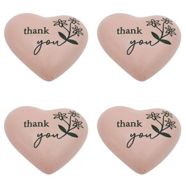 4x Urban Thank you Heart Stone Ceramic Pink 8cm Gift Keepsake Present Set