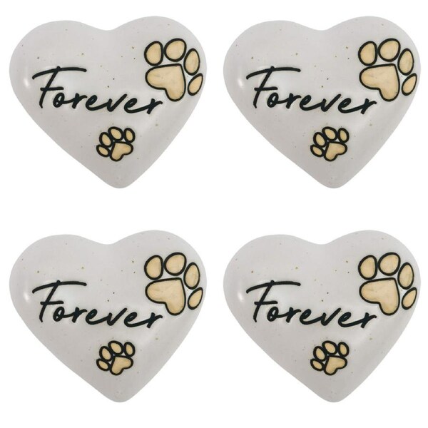 4x Urban Forever Paws Heart Stone Ceramic White 8cm Gift Keepsake Present Set
