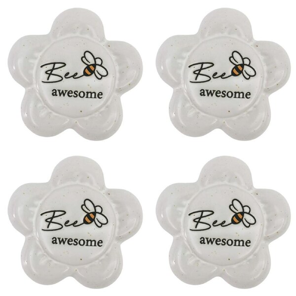4x Urban Bee Awesome Daisy Stone Ceramic White 8cm Gift Keepsake Present Set