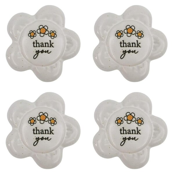 4x Urban Thank you Daisy Stone Ceramic White 8cm Gift Keepsake Present Set