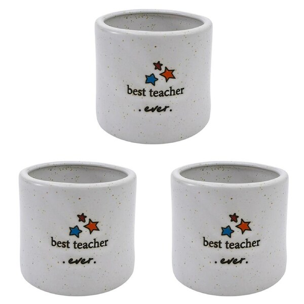 3x Urban Best Teacher Ever Vessel White 7cm Gift Keepsake Present Home Decor
