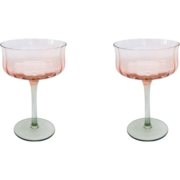 2x 2pc Urban Tulip Cocktail Glass Pink Green 15cm Sml Kitchen Decor Drinkware