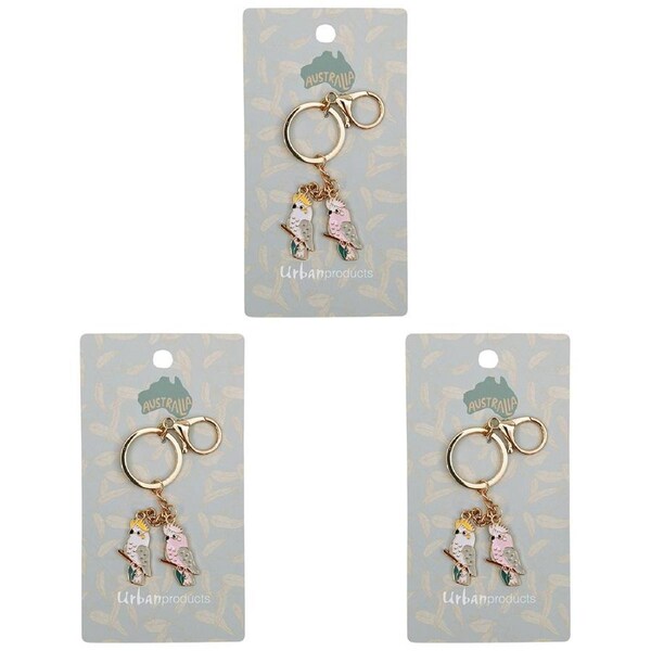 3x Urban Australiana Birds Keyring White Pink Display Decorative Keepsake