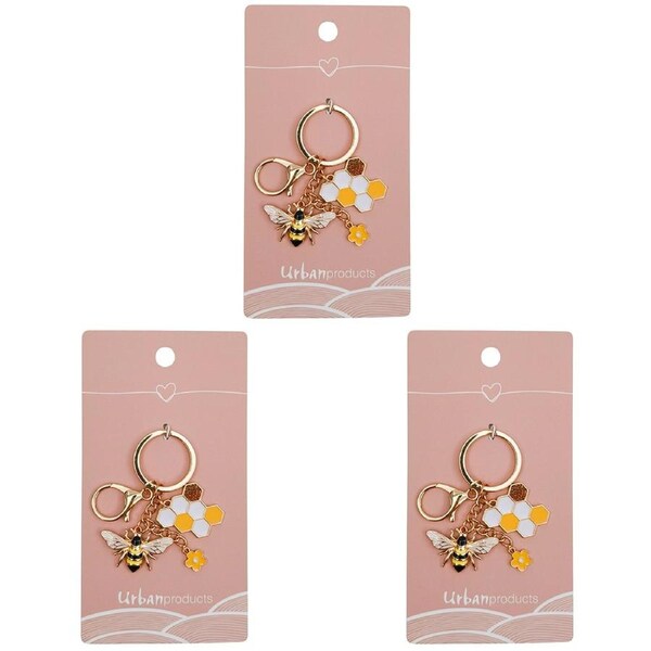 3x Urban Bee Keyring/Keychain Yellow 12cm Display Decorative Keepsake Decor