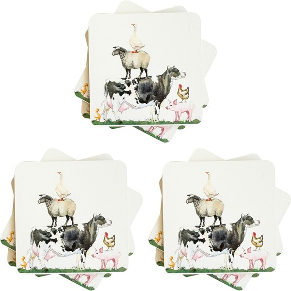3x Urban Farm Yard Cork MDF Coasters Green Kitchen Decor Tableware/Dinnerware