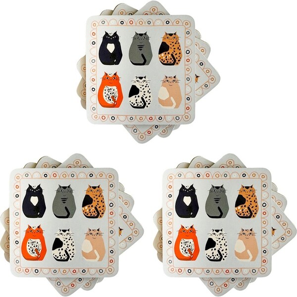 3x Urban Cat Cork MDF Coasters Grey 10cm Kitchen Decor Tableware/Dinnerware