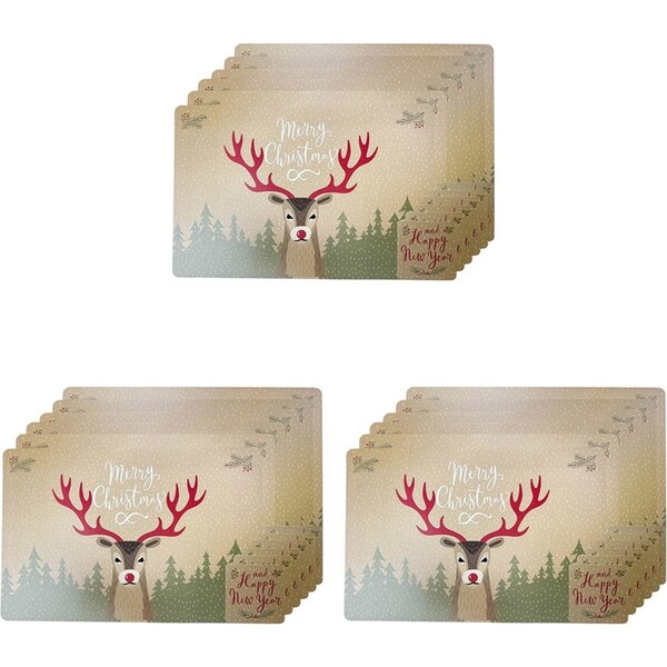 3x 12pc Urban Reindeer Placemats and Coasters Brown Kitchen Decor Tableware