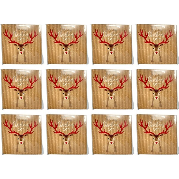 12x 20pc Urban Reindeer Napkins Brown Red 33cm Kitchen Decor Tableware/Serveware
