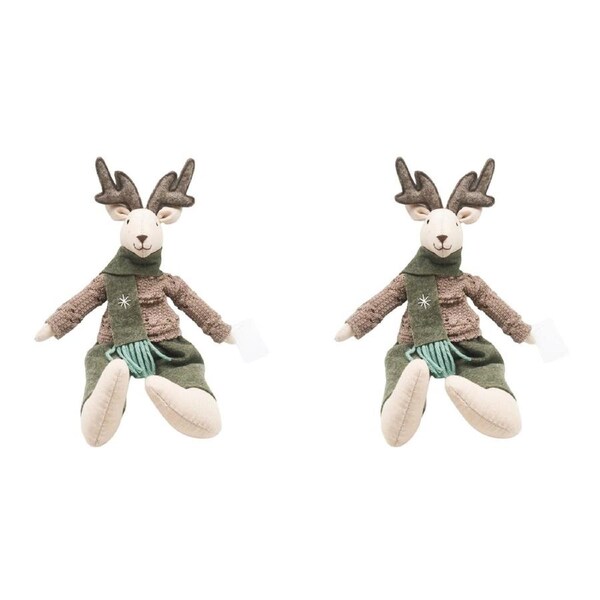 2x Urban Fabric Sitting Reindeer Decoration Olive Decorative Seasonal Decor