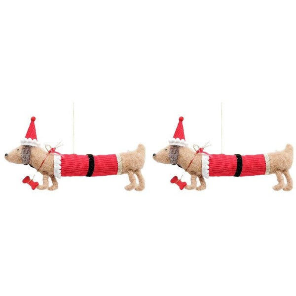 2x Urban Felt Sausage Dog Santa Hanging Decoration Decorative Seasonal Decor