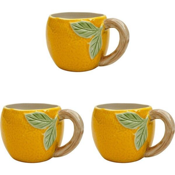 3x Urban Lemon Tea Mug Yellow 10cm Home Kitchen Decor Drinkware Serveware