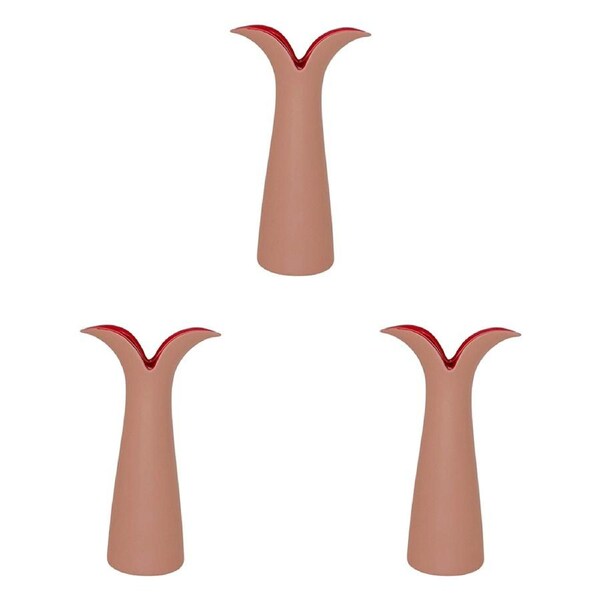 3x Urban Groovy Stem Flower Vase Ceramic Pink Red 20cm Decorative Home Decor