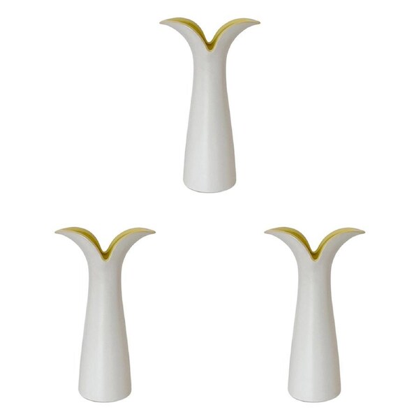 3x Urban Groovy Stem Flower Vase Ceramic WHT/Yellow 20cm Decorative Home Decor