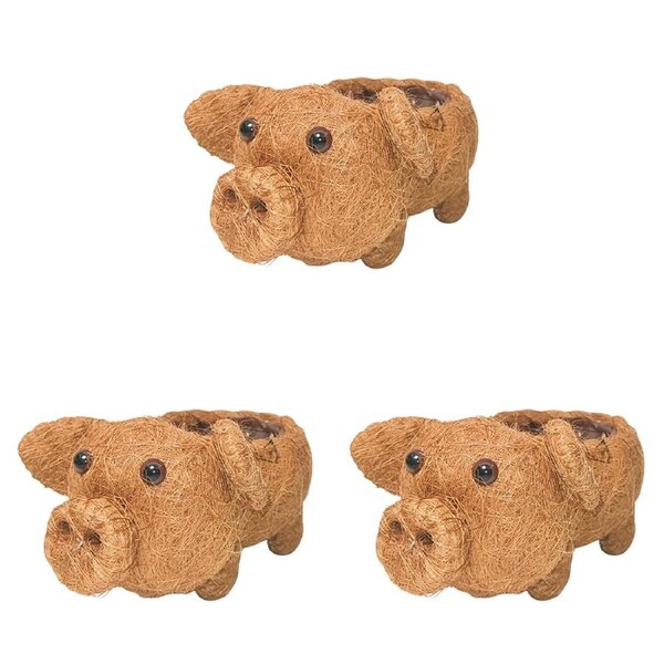 3x Urban HUSK Pig Planter Pot Brown 15cm Home Decorative Outdoor Garden Decor