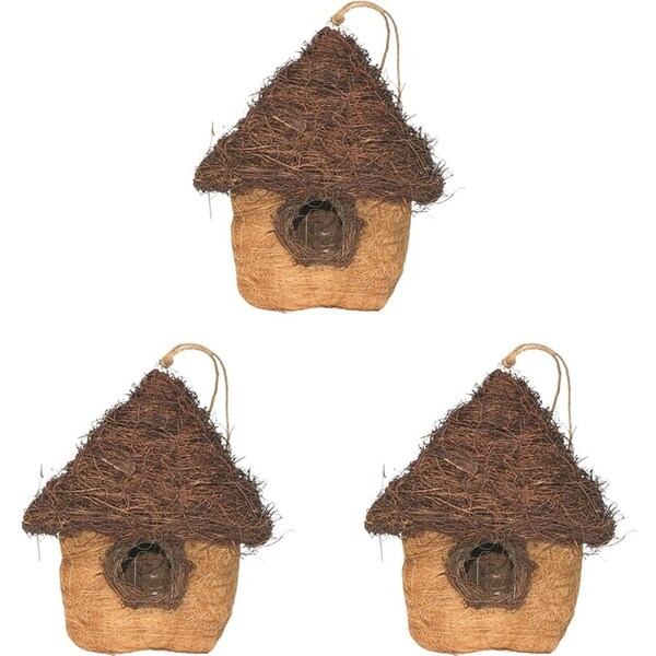 3x Urban HUSK Hanging Birdhouse Brown 26cm Home Decor Outdoor Garden Ornament