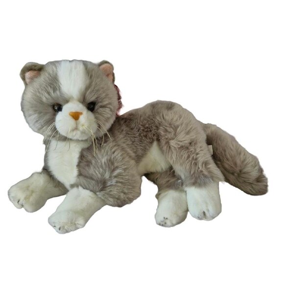 Elka Australia Plush Toy - Cat Grey and White Laying 30cm
