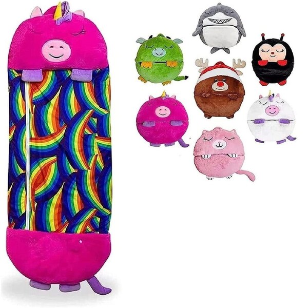 Kids Sleeping Bag Pillow Stuffed Camping Blanket Happy Napper Fluffy 135x50cm