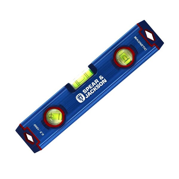 Spear & Jackson Torpedo Level 3 Vial Spirit 230mm Magnetic Measuring Tool Blue