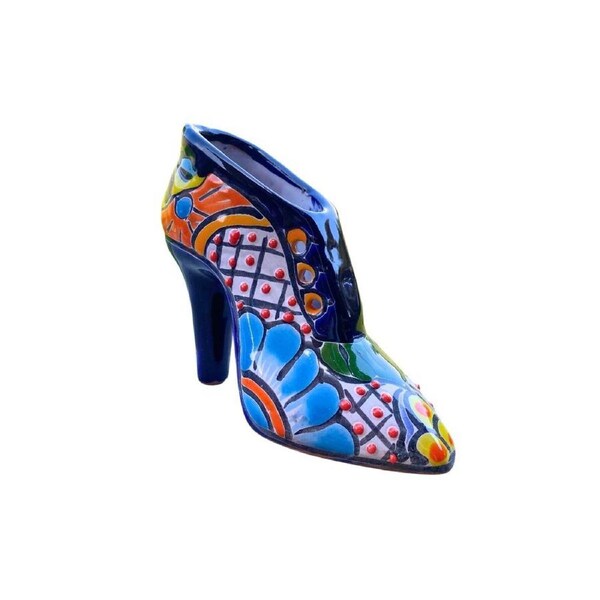 Mexican Talavera High Heel Ceramic Shoe Planter 11cm