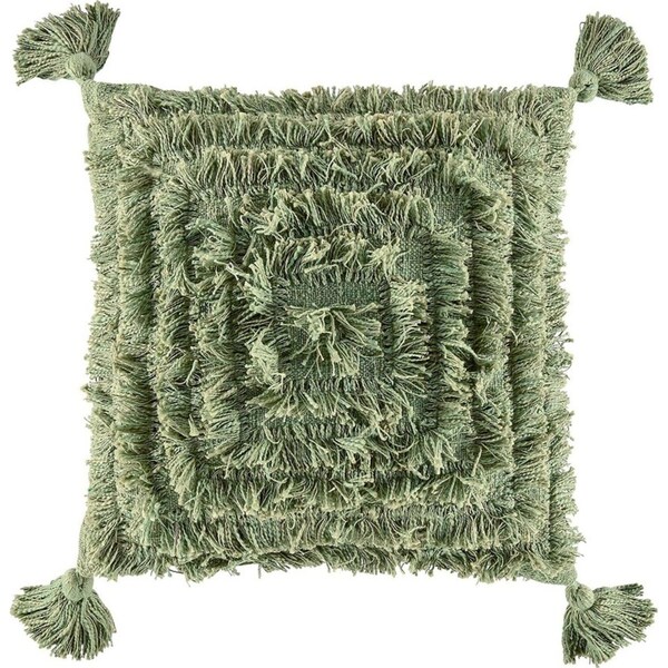 Kas Australia Fringe Filled Cushion w/ Tassle Home Decor Square 50x50cm Olive