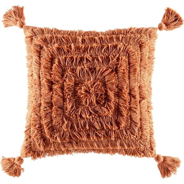 Kas Australia Fringe Filled Cushion w/ Tassle Home Decor Square 50x50cm Rust
