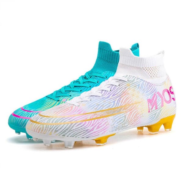 Nevenka Hightop Soccer Boots Spikes Shoes Unisex Outdoor Indoor Sneaker-1White Green 40