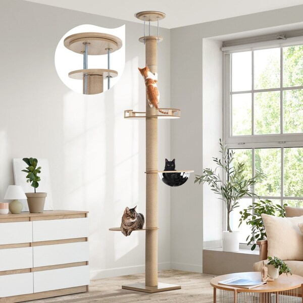Alopet Cat Tree Wood Tower Scratching 10cm Thick Post Scratcher Floor to Ceiling 240-270cm