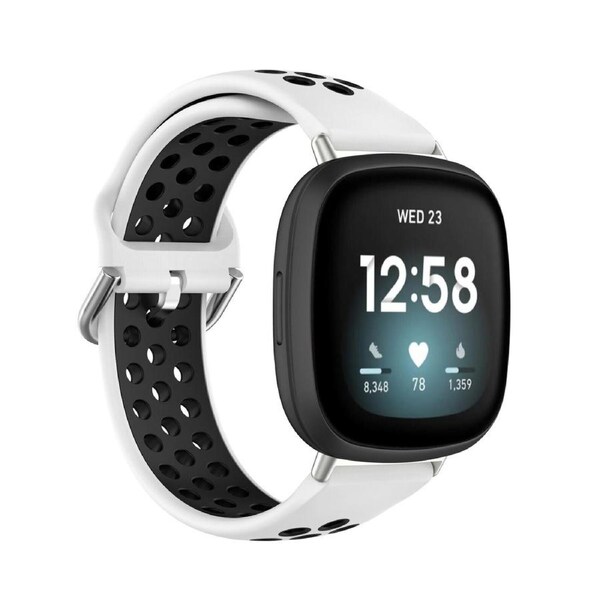 White & Black Fitbit Versa 3, Versa 4 & Sense, Sense2 Watch Strap Replacement Silicone Sports Wrist Band