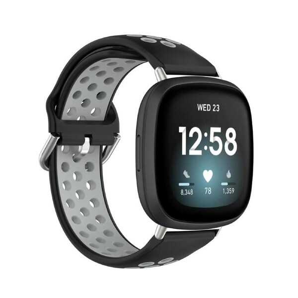 Black & Grey Fitbit Versa 3, Versa 4 & Sense, Sense2 Watch Strap Replacement Silicone Sports Wrist Band