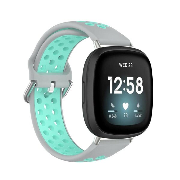 Grey & Cyan Fitbit Versa 3, Versa 4 & Sense, Sense2 Watch Strap Replacement Silicone Sports Wrist Band