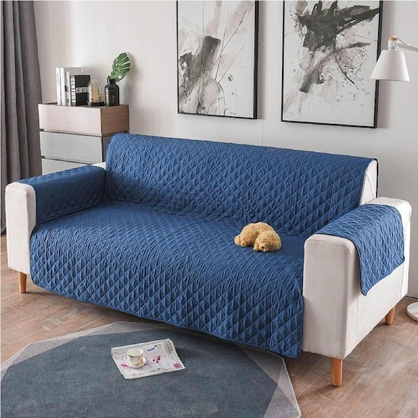2 Seat Sofa Cover Quilted Couch Covers Lounge Pet Protector Slipcovers Blue